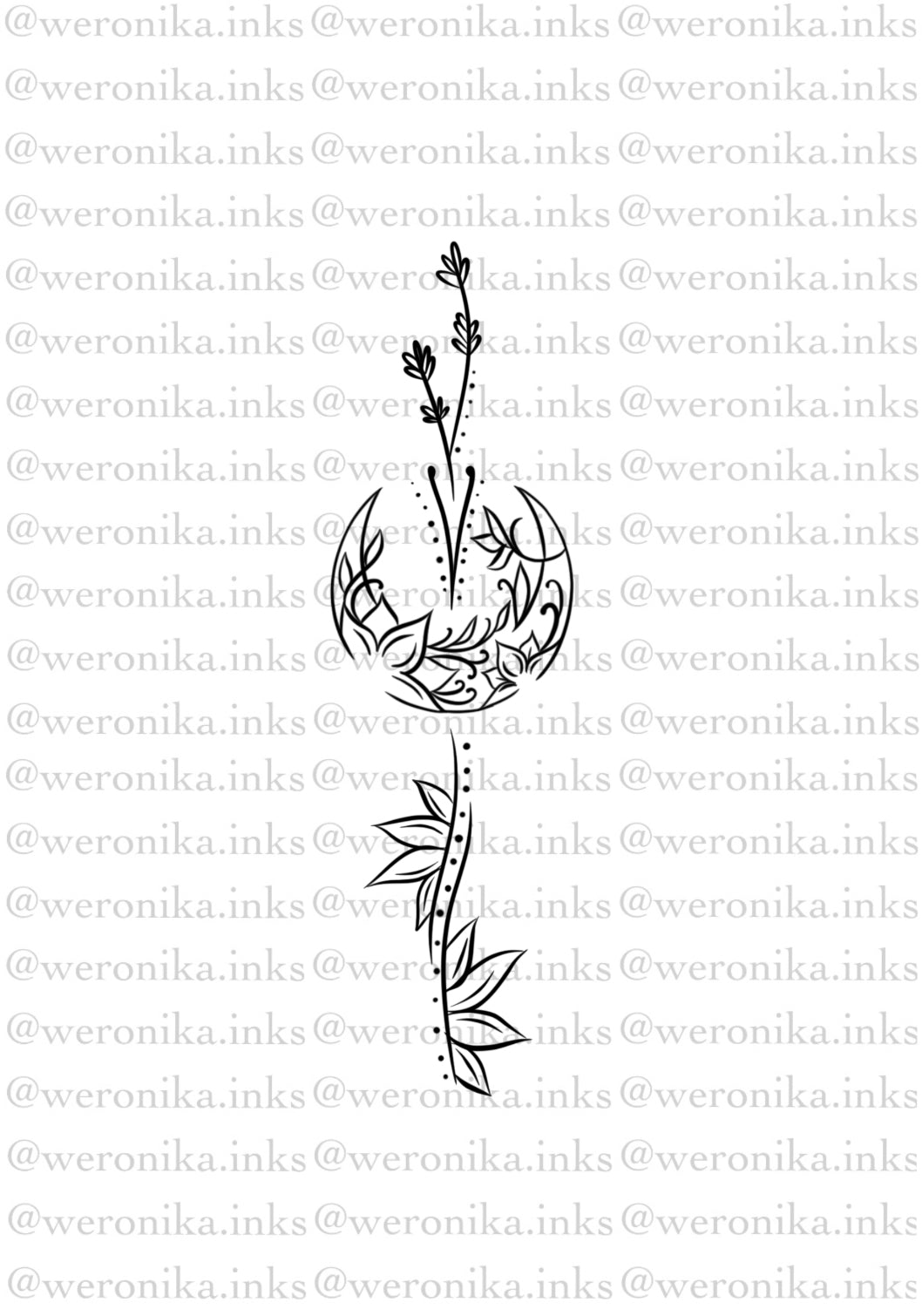 Floral Linework Sternum Tattoo