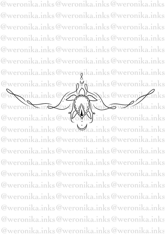 Turtle Linework Tramp Stamp Tattoo