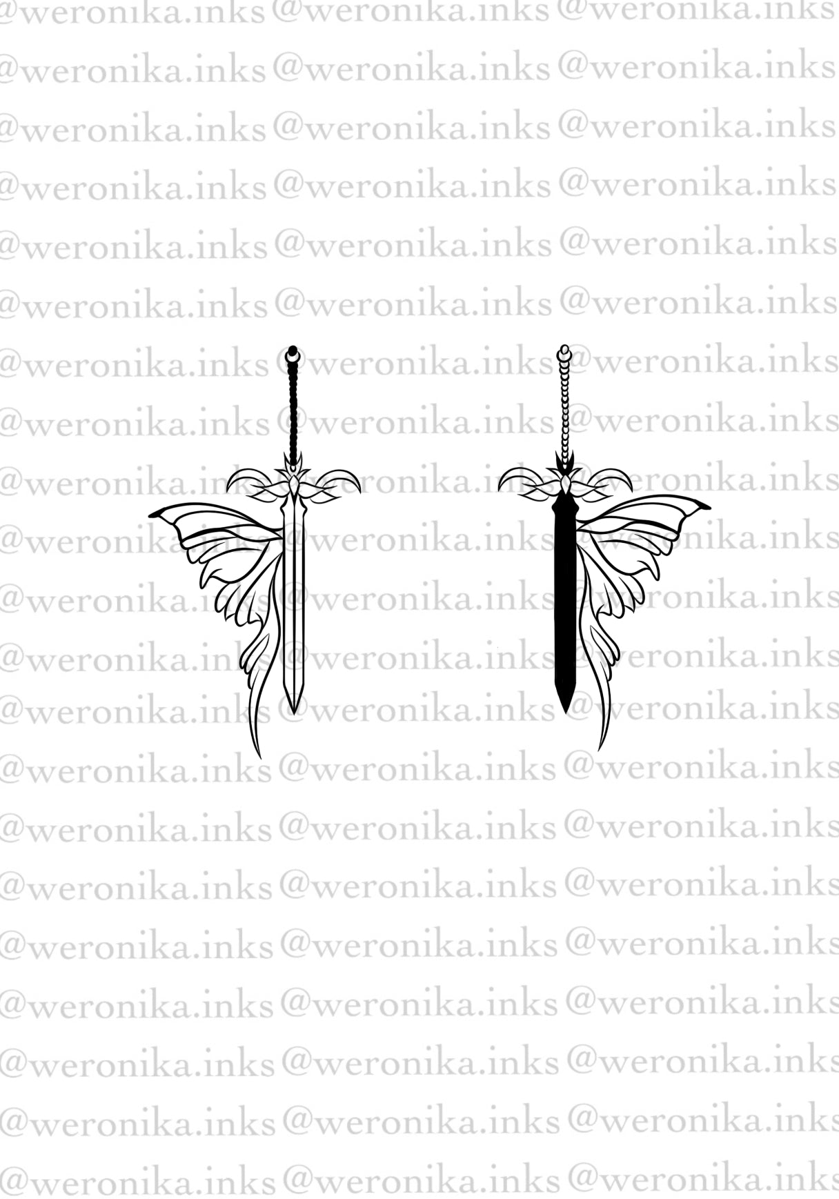 Matching Dagger & Butterfly Tattoo