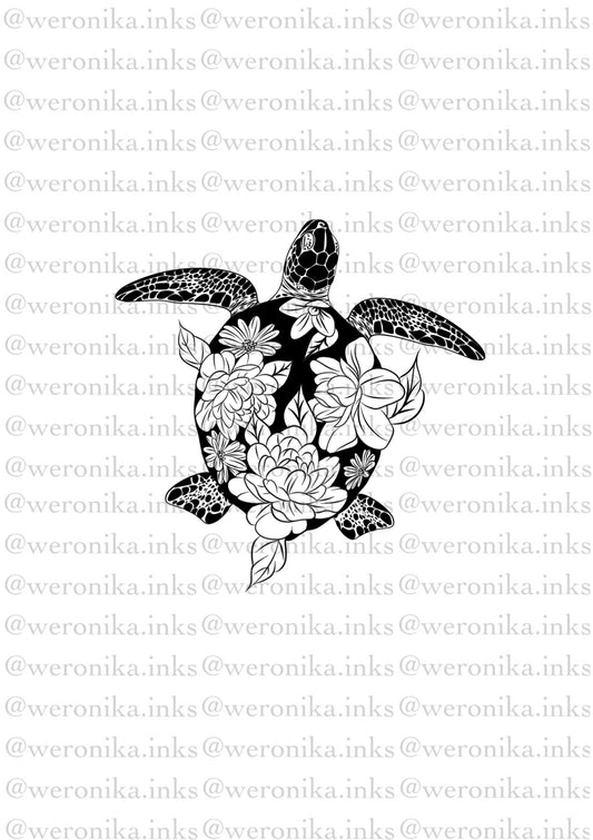 floral turtle tattoo