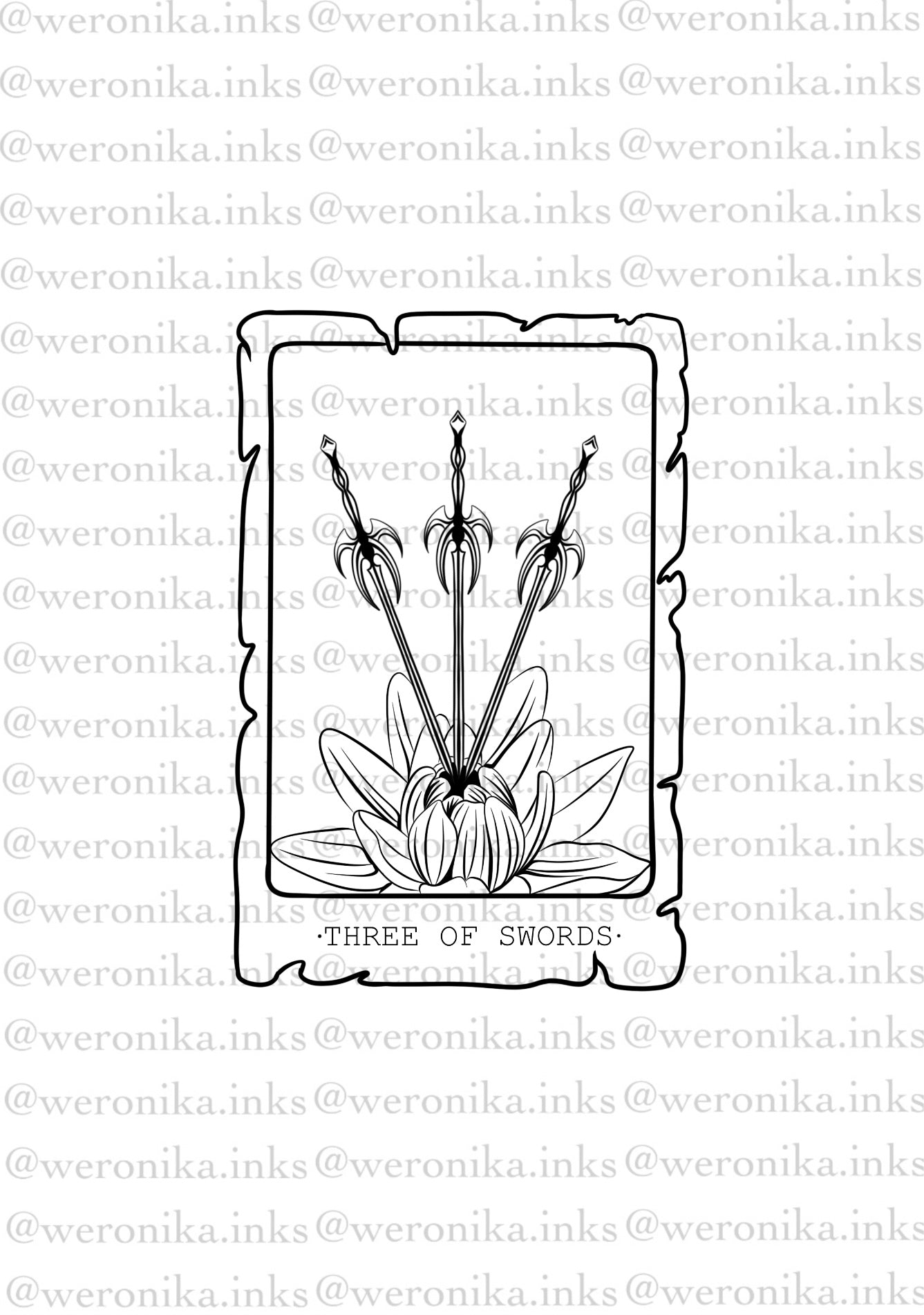 Three Of Swords, Tarot Card Patchwork Tattoo