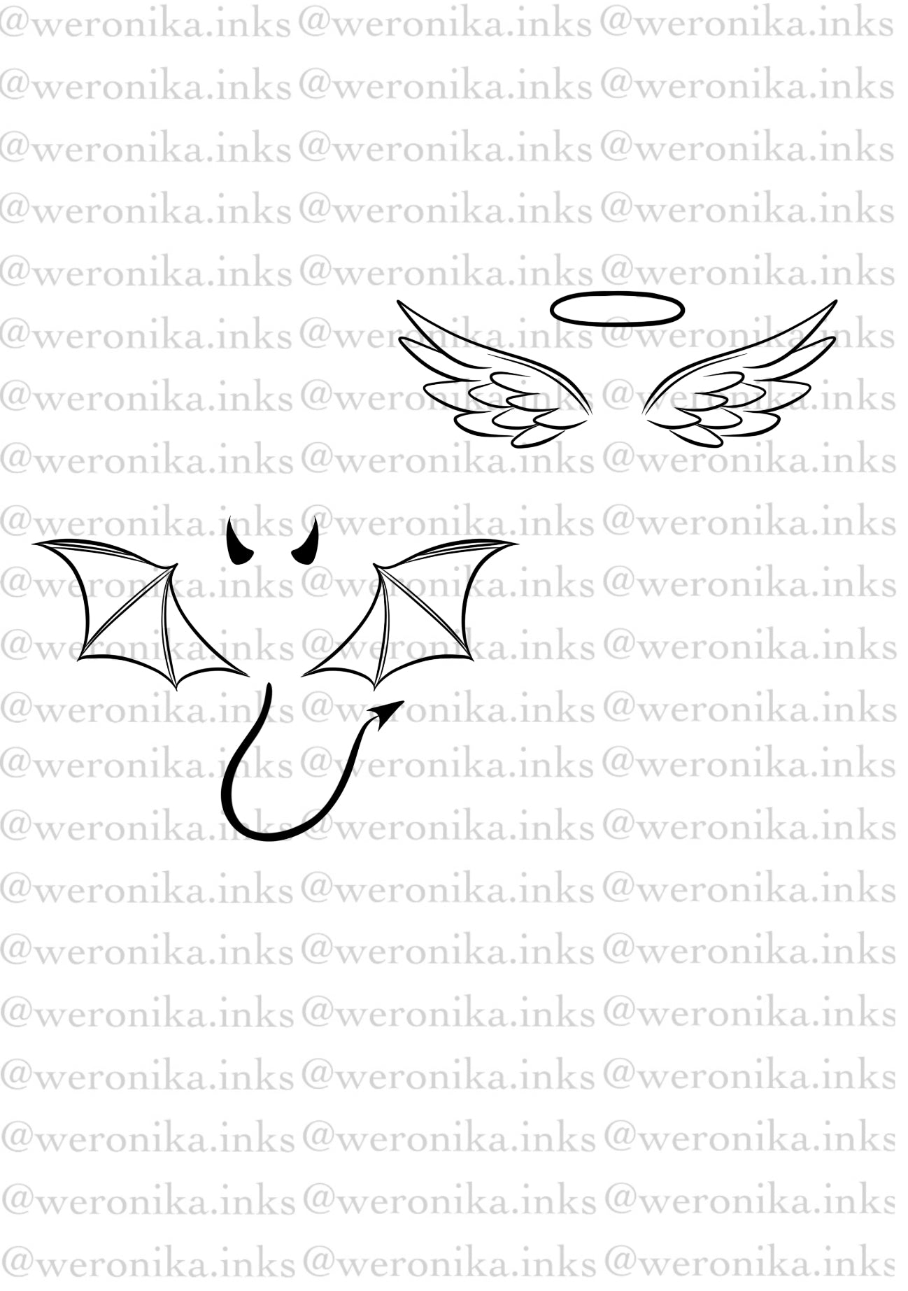 Matching devil & angel tattoos