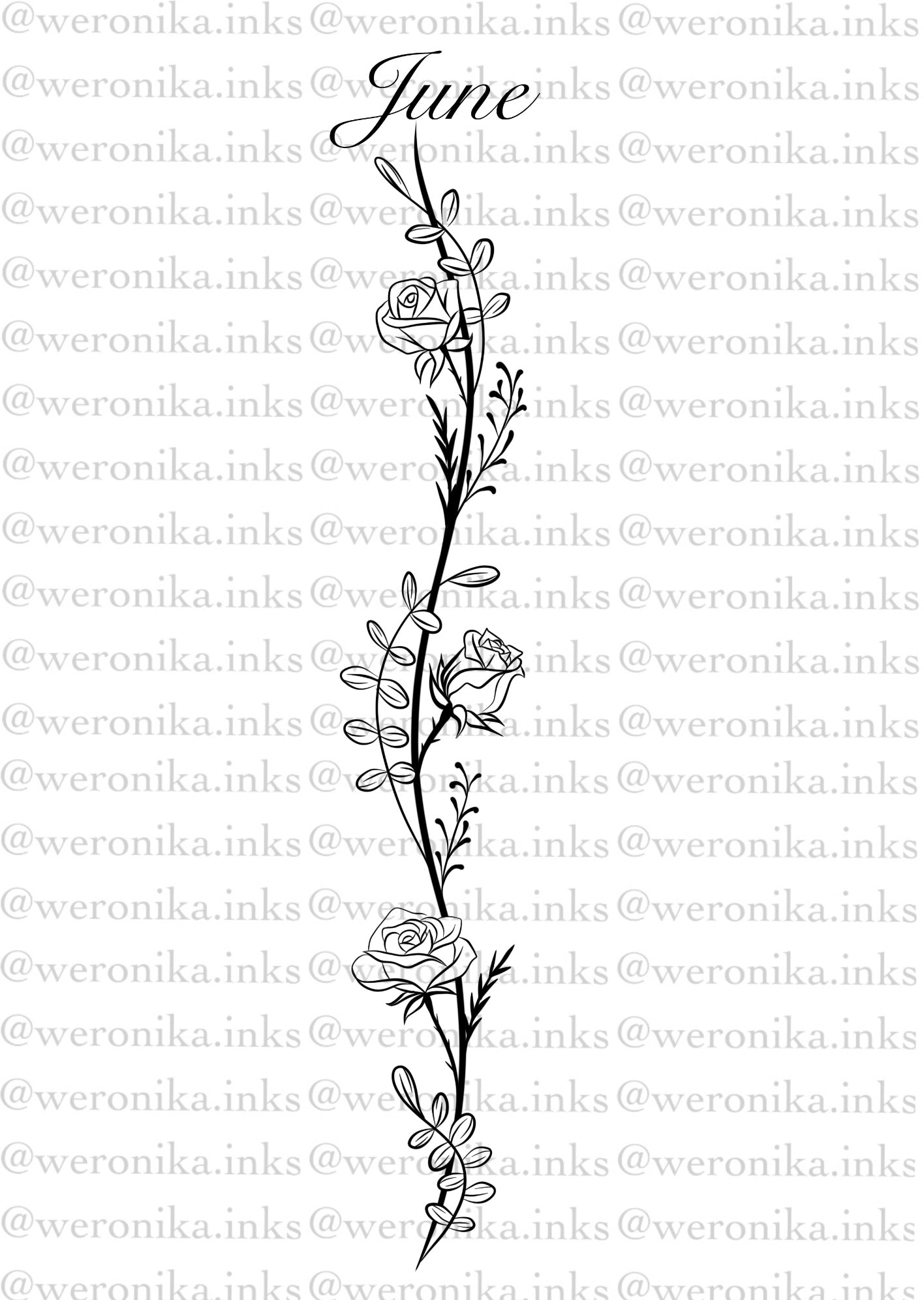 June, Birth Month Flower Spine Tattoo