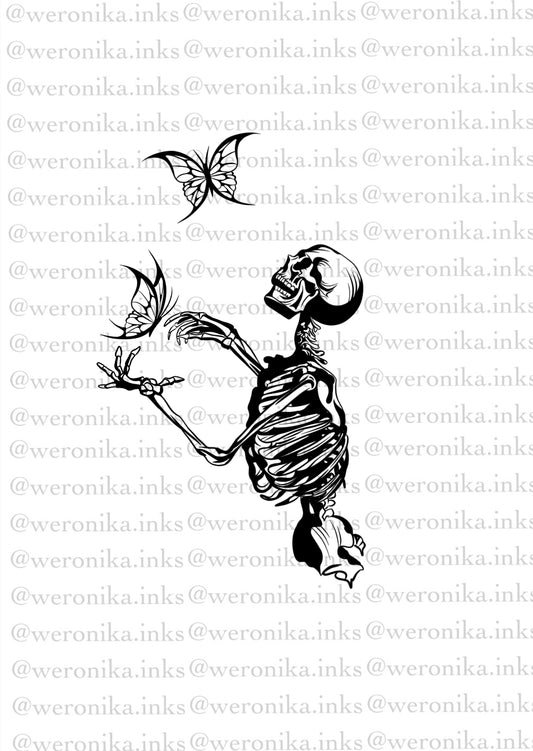 Skeleton & butterflies tattoo