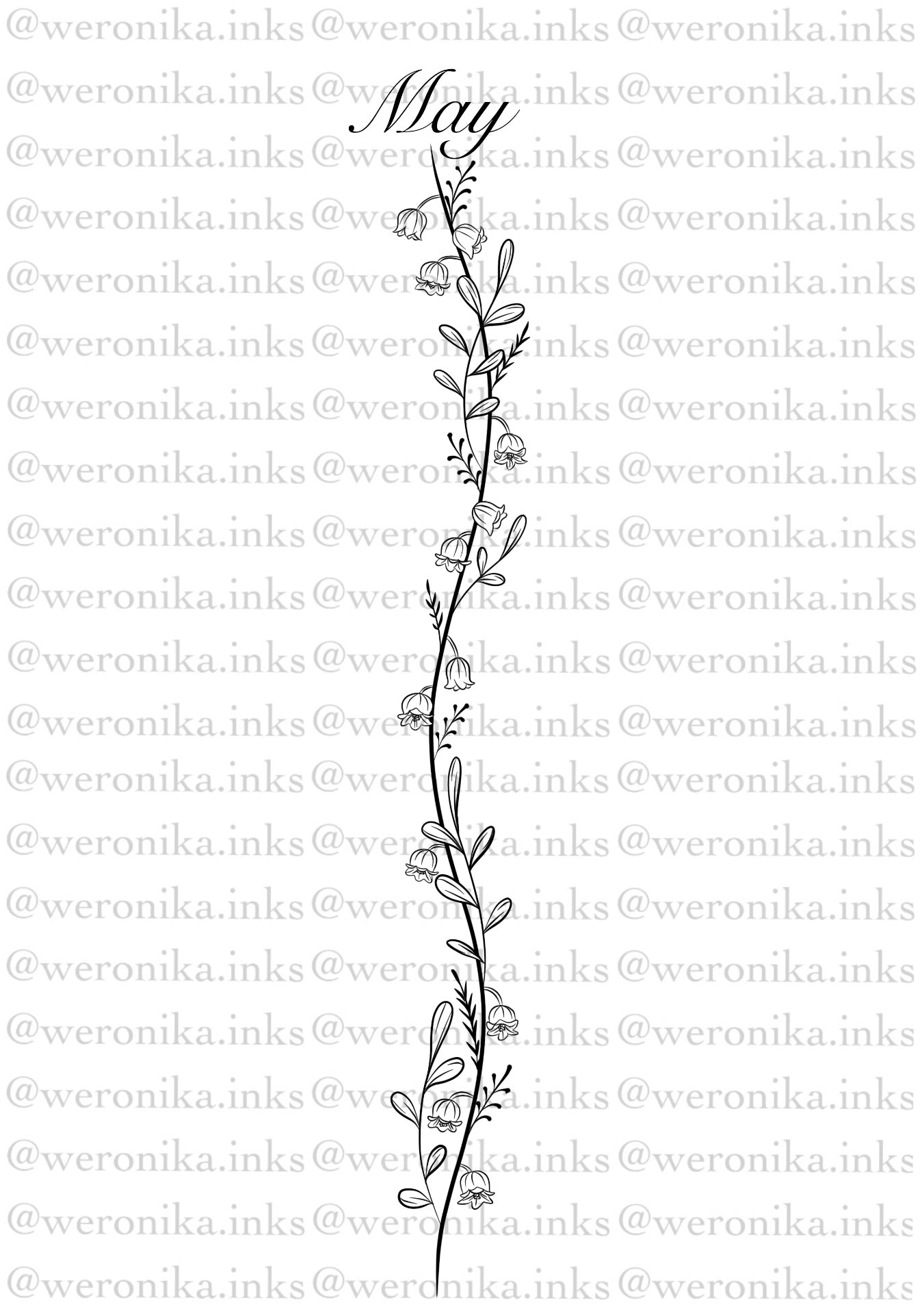 May, Birth Month Flower Spine Tattoo