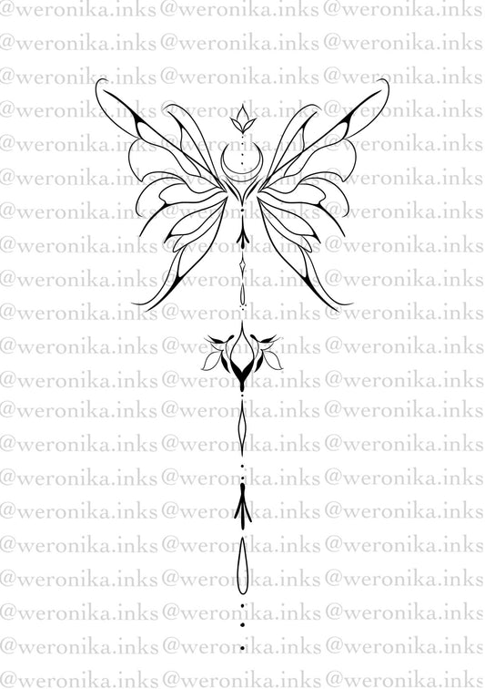 Line work & Butterfly Spine Tattoo