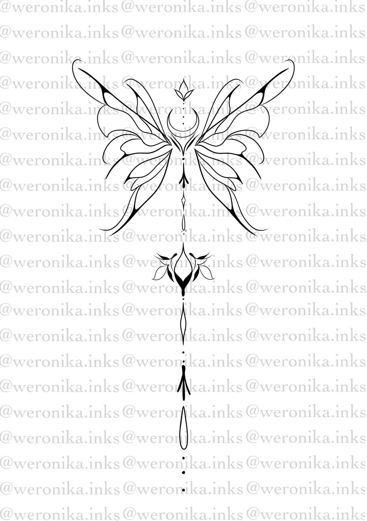 Line work & Butterfly Spine Tattoo