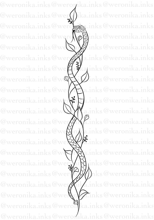 Snake & Vines Spine Tattoo