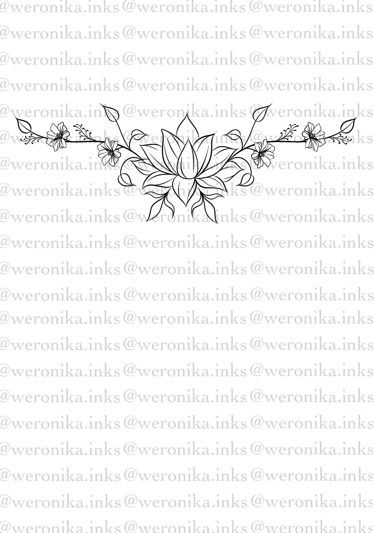Lotus Flower & Vines Tramp Stamp Tattoo