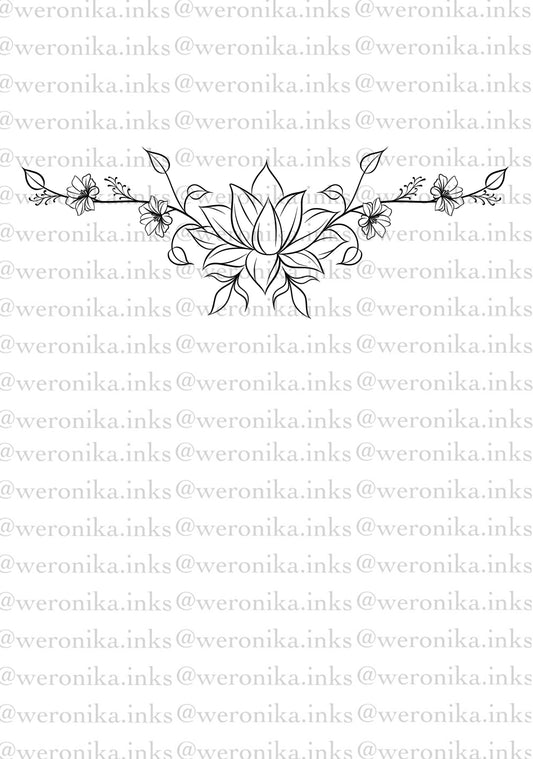 Lotus Flower & Vines Tramp Stamp Tattoo