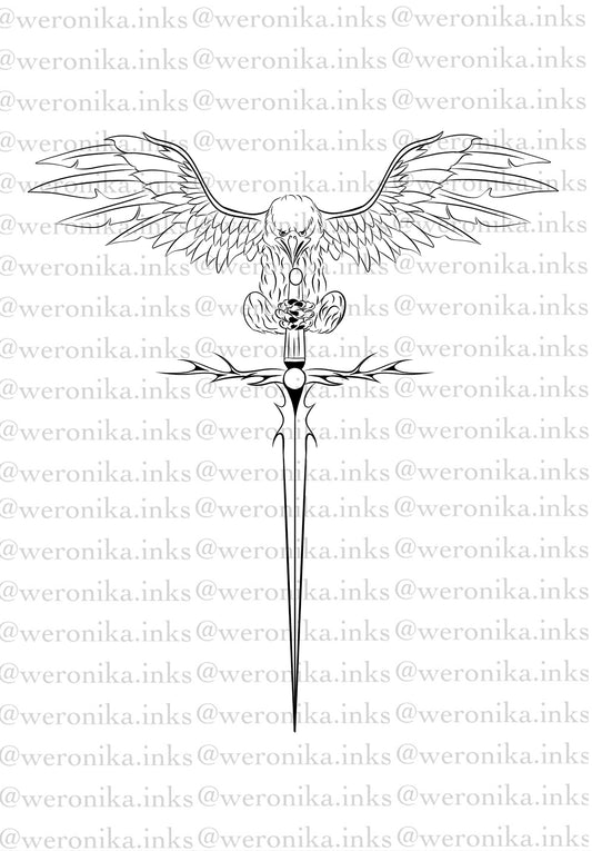 Eagle & sword spine tattoo idea