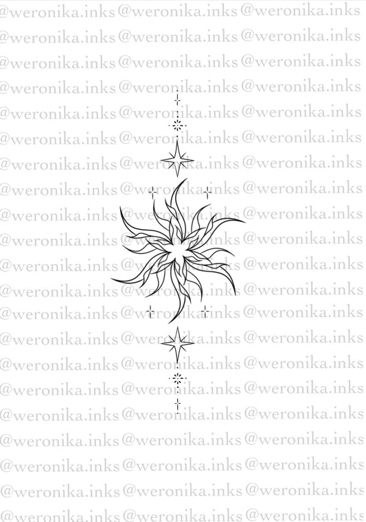 Sternum line work tattoo