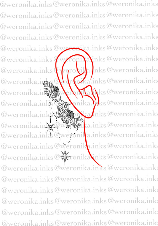 Behind The Ear Floral Tattoo