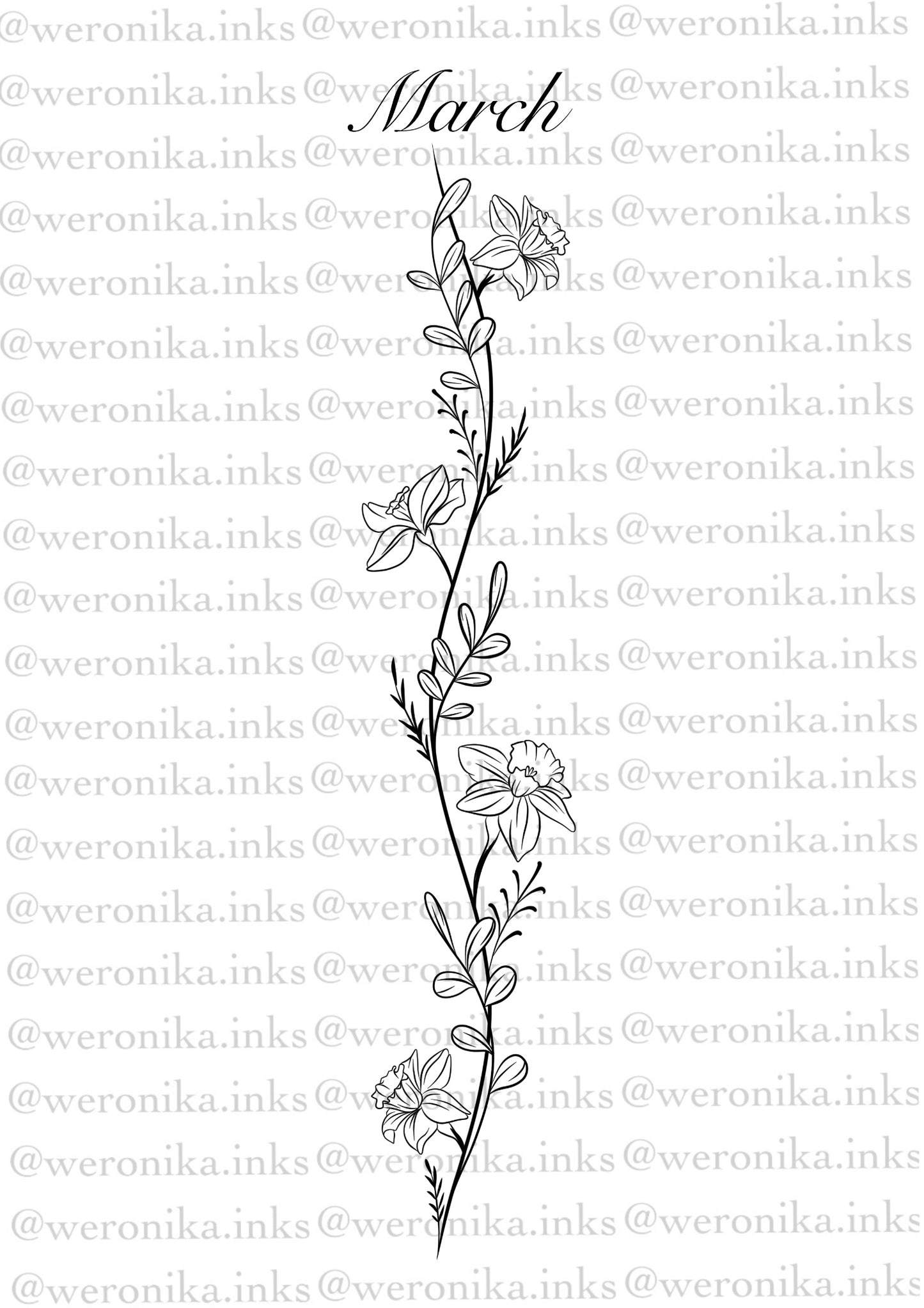 March, Birth Month Flower Spine Tattoo