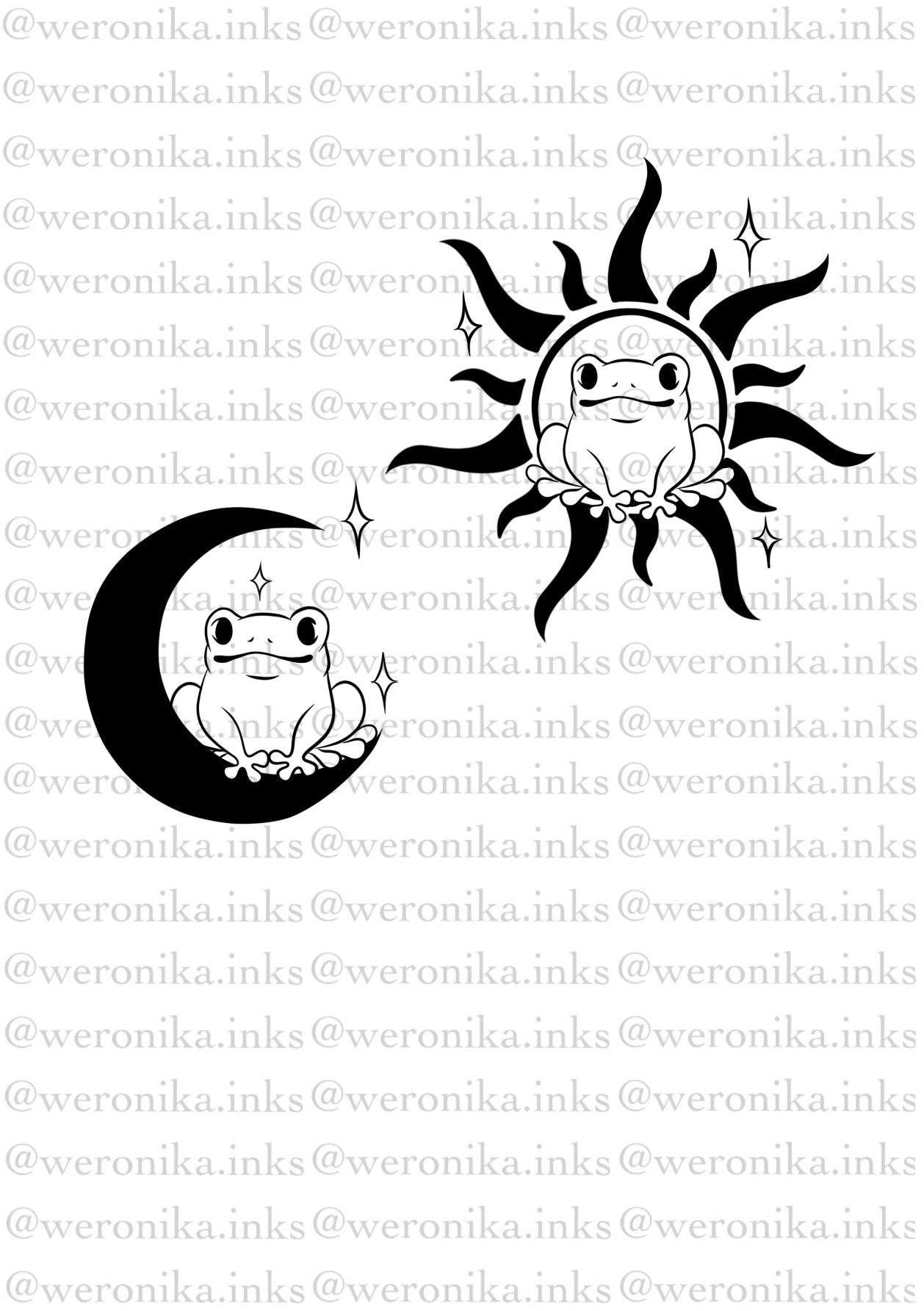 Matching frog, sun & moon tattoos