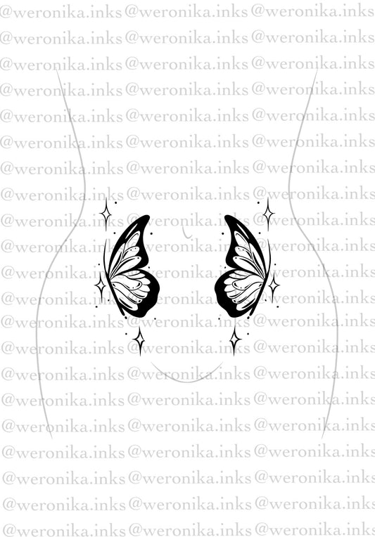 Butterfly & Sparkle Stomach Tattoo